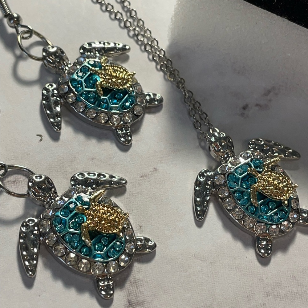 Turtle jewelry gift set for mom Mother’s Day valentines gift turtle 925 silver - Picture 4 of 8